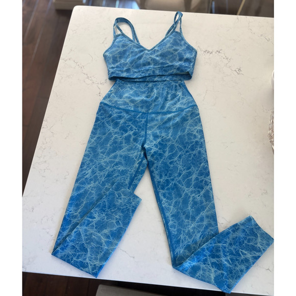 CARBON38 Blue Marble Activewear Set | Sports Bra + High Waist Leggings | XS - Picture 3 of 12